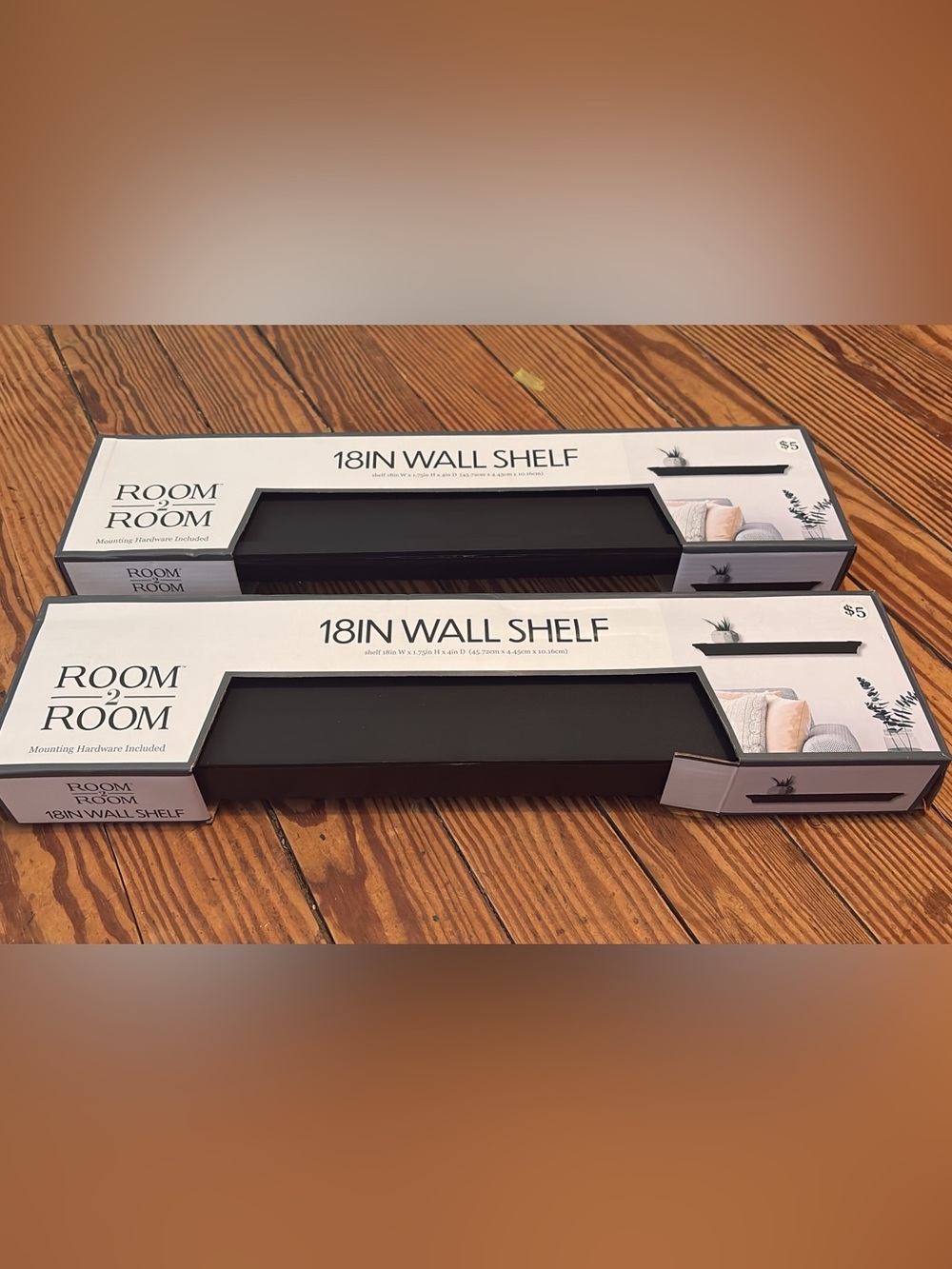 (2) Brand new 18 in Black Wall Shelf - Modern Floating Display